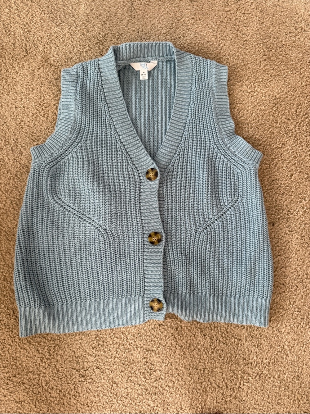 Time and Tru Light Blue Ribbed Button-Front Sweater Vest